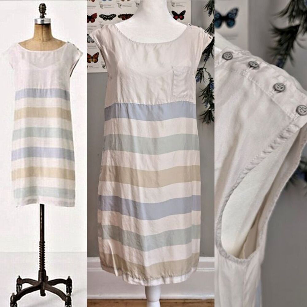 Anthropologie Odille Silk Shift Dress Slip Striped Shore House Pastel Size 0